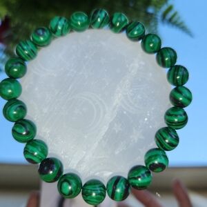 Women's Green Malachite Beaded Stretch Bracelet
